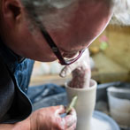 Richard Heeley at work in his pottery in Shropshire Feb 2018